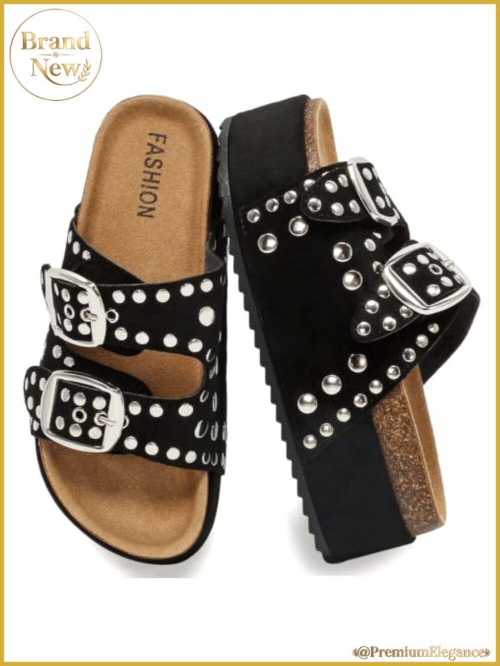Suede Platform Clogs Studded Slides Cork Footbed Sandals